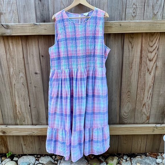 J. Crew Pastel Plaid Sleeveless Dress - Plus Size 3X - Picture 1 of 6